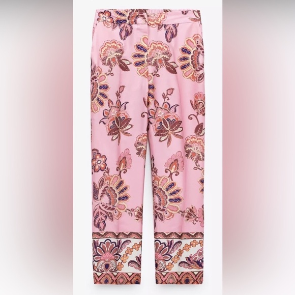 Magaschoni Pink Floral Satin Ankle Dress Pants - Picture 4 of 11